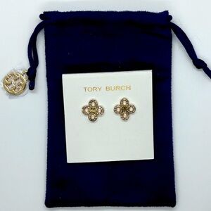 NWT Tory Burch Britten Pave Cut Out Stud Earrings